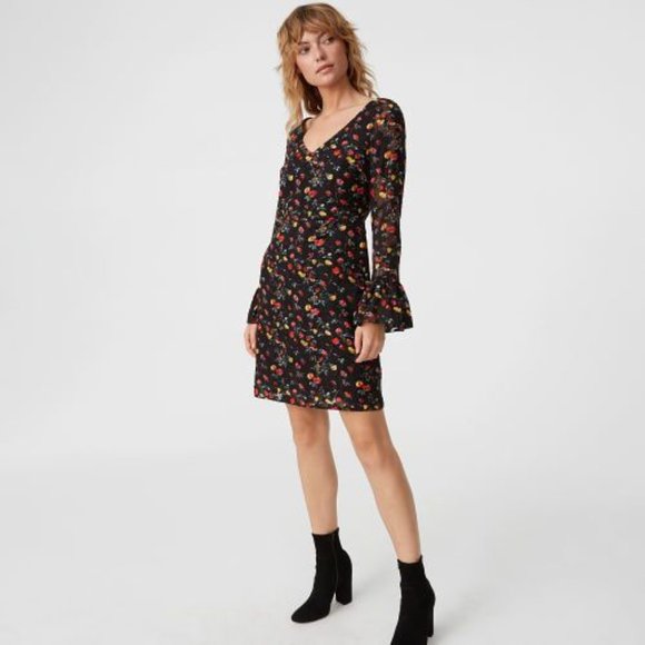 🌼 Red + yellow floral on black Club Monaco dress - Picture 1 of 7